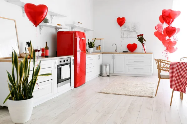 Interior Modern Kitchen Decorated Valentine Day — стокове фото