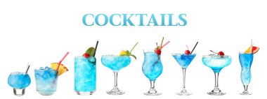 Beyaz arka planda Mavi Göl Kokteyli