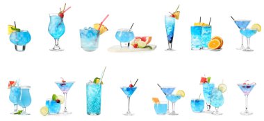 Beyaz arka planda Mavi Göl Kokteyli