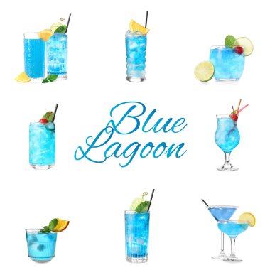 Beyaz arka planda Mavi Göl Kokteyli