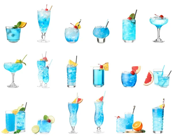Bicchieri Blue Lagoon Cocktail Sfondo Bianco — Foto Stock