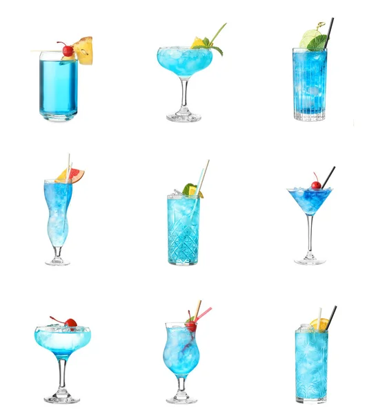 Bicchieri Blue Lagoon Cocktail Sfondo Bianco — Foto Stock