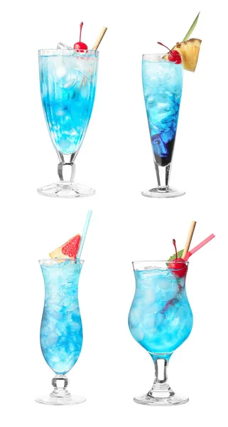 Glasses Blue Lagoon Cocktail White Background — Stock Photo, Image