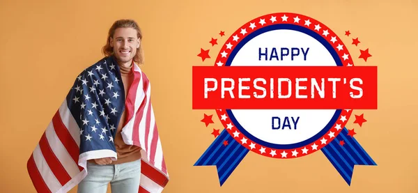 Greeting Card Happy President Day Young Man Usa Flag — Stock Photo, Image