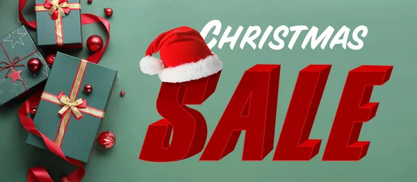 Gift Boxes Green Background Christmas Sale — Zdjęcie stockowe