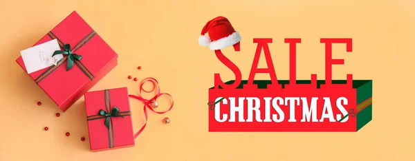 Beautiful Gift Boxes Color Background Christmas Sale — Fotografia de Stock