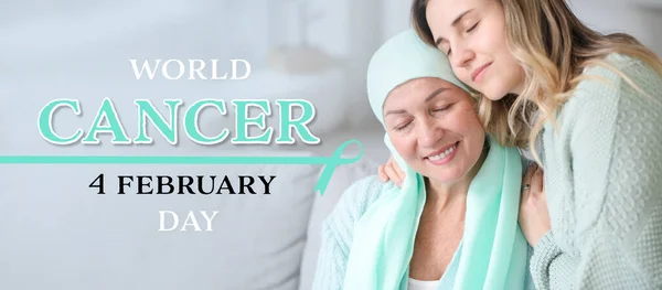 Daughter Visiting Her Mother Chemotherapy Home World Cancer Day — Zdjęcie stockowe