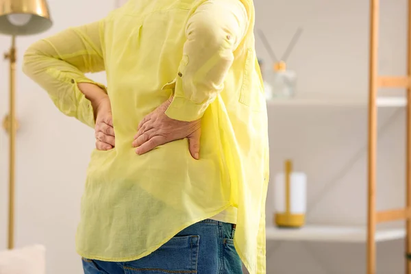 Senior Woman Shirt Suffering Back Pain Home — Stock Photo, Image