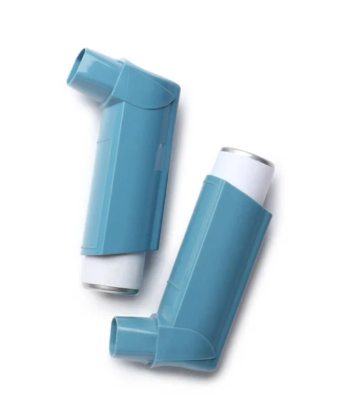 Moderne Astma Inhalatoren Geïsoleerd Witte Achtergrond — Stockfoto