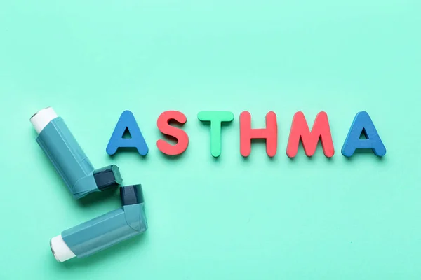 Inhalers Word Asthma Color Background — Stock Photo, Image