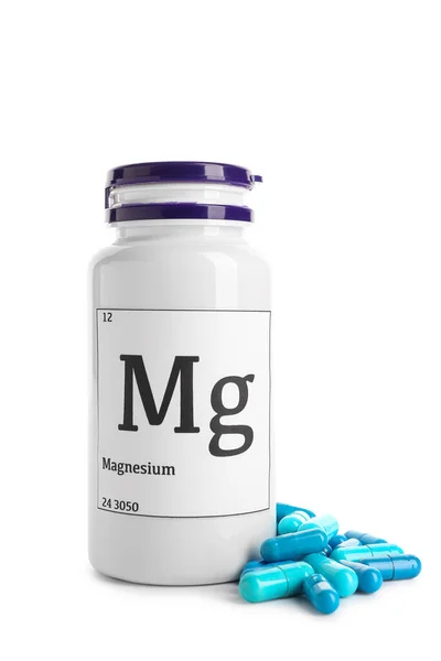 Bottle Magnesium Pills Isolated White Background — Fotografia de Stock