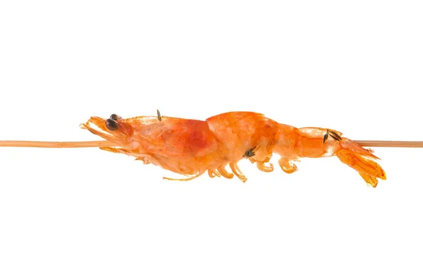Tasty Grilled Shrimp Skewer White Background — Stockfoto