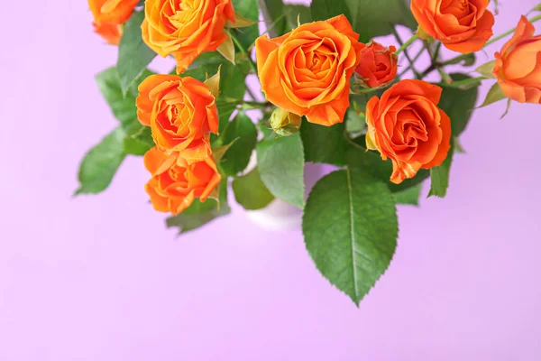 Bouquet Beautiful Orange Roses Purple Background Stock Picture