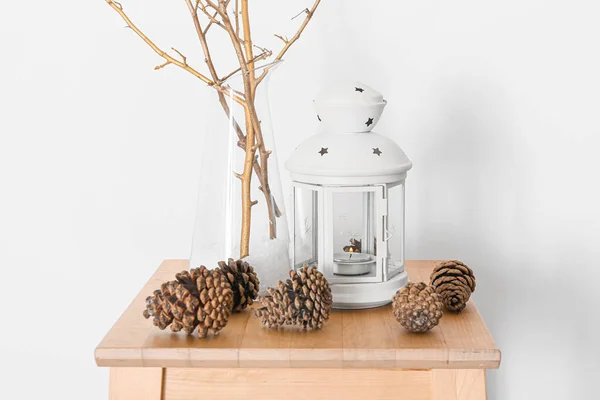 Pine Cones Holder Candle Table Room — Stock Photo, Image