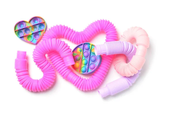 Colorful Pop Tubes Pop Fidget Toys White Background — Stock Photo, Image