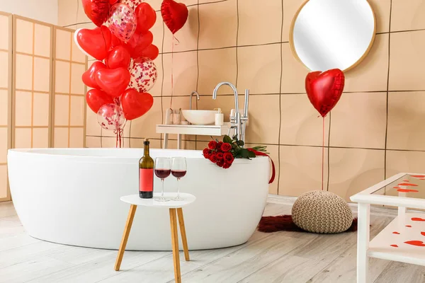 Interior Modern Bathroom Decorated Valentine Day — Stock Photo, Image