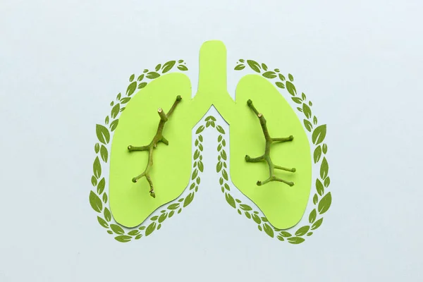 Green Paper Lungs Branches Light Background — Stock Photo, Image