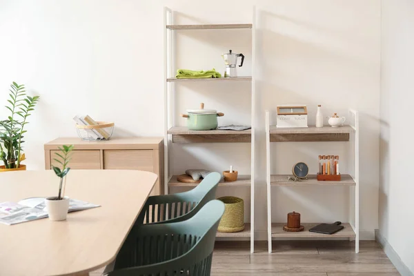 Interior Light Dining Room Table Shelving Units — Stock Photo, Image