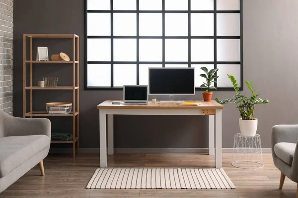 Interior Modern Room Workplace Shelving Unit — Stock Photo, Image