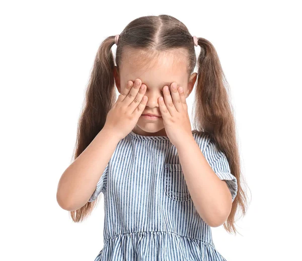 Portrait Sad Little Girl White Background — Stock Photo, Image