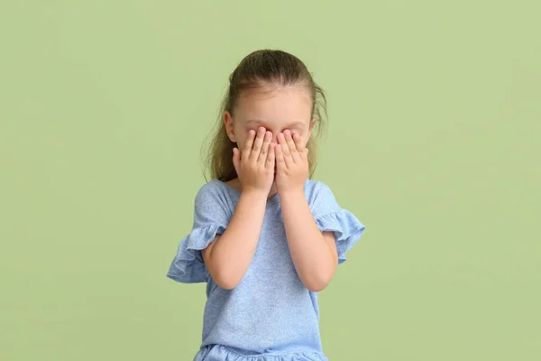 Portrait Sad Little Girl Color Background — Stock Photo, Image