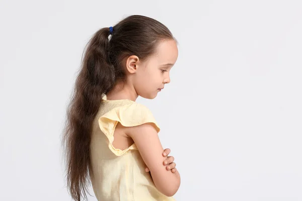 Sad Little Girl Yellow Blouse White Background — Stock Photo, Image