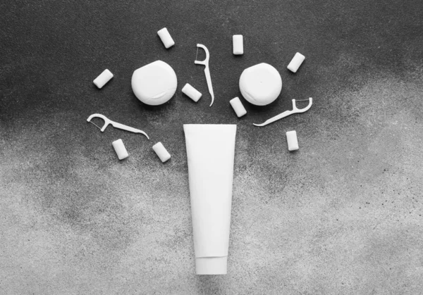 Composition Set Dental Hygiene Grey Background — Stock Photo, Image