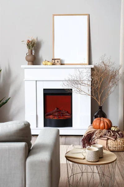 Interior Living Room Autumn Decor Fireplace — Stock Photo, Image