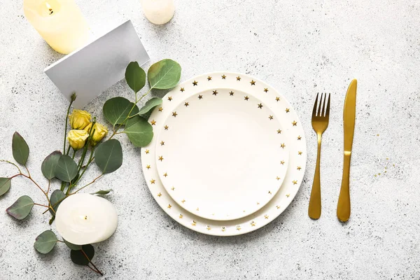 Beautiful Table Setting Wedding Blank Card Light Background — стоковое фото