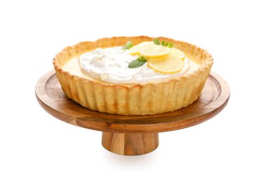 Beyaz arka planda lezzetli limonlu tart