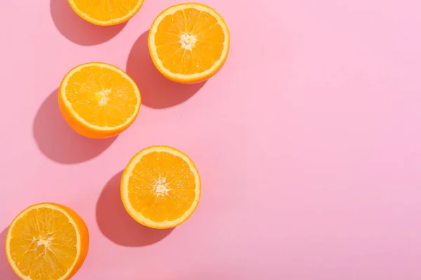 Fresh Cut Oranges Pink Background — Stock Photo, Image