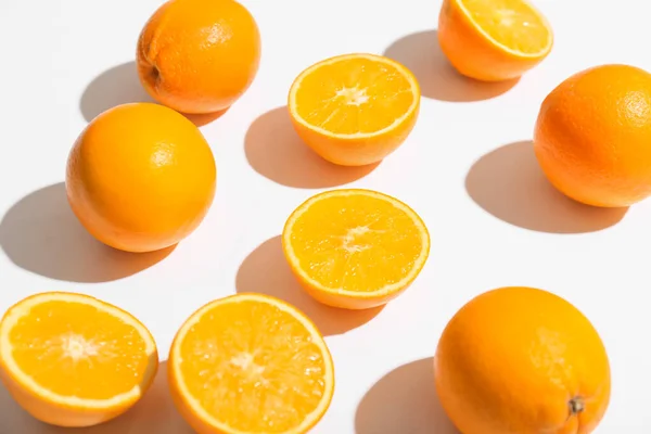 Fresh Ripe Cut Oranges White Background Closeup — Stock Photo, Image