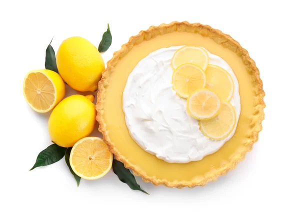 Delicious Lemon Tart White Background — Stockfoto