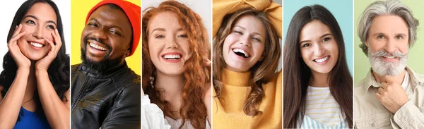 Collage Con Grupo Personas Sonrientes —  Fotos de Stock