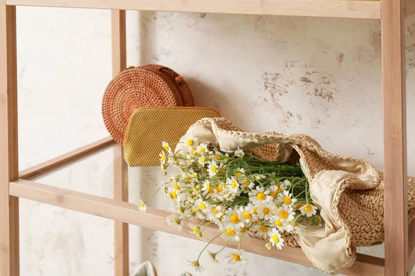 Bag Chamomile Flowers Shelf Light Wall — Stock Photo, Image