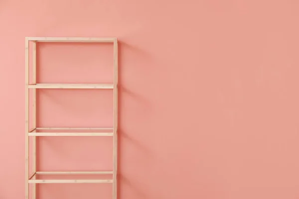Empty Wooden Shelving Unit Pink Wall — Stockfoto