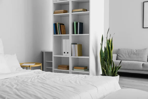 White Bookshelf Light Bedroom — стоковое фото