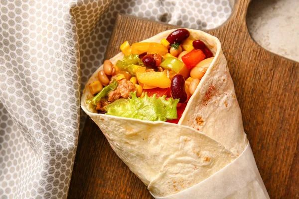 Board Delicious Burrito Table Closeup — Stock Photo, Image