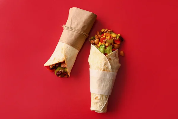 Delicious Burritos Red Background — Stock Photo, Image