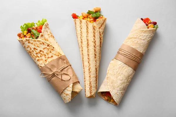 Delicious Burritos Grey Background — Stock Photo, Image