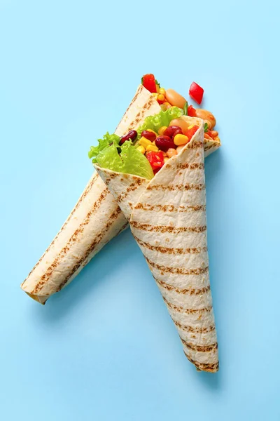 Delicious Burritos Blue Background — Stock Photo, Image