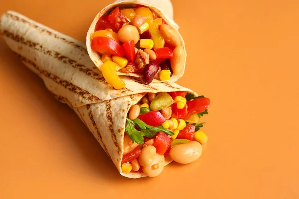 Delicious Burritos Color Background Closeup — Fotografia de Stock
