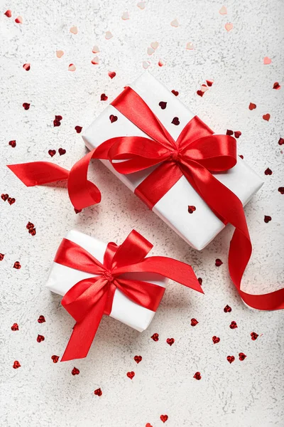 Gift Boxes Valentine Day Glitter Light Background — 스톡 사진