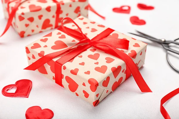 Gift Boxes Valentine Day Light Background — Stock Fotó