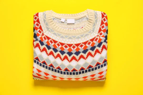Warm Sweater Stylish Pattern Yellow Background — Stock Photo, Image