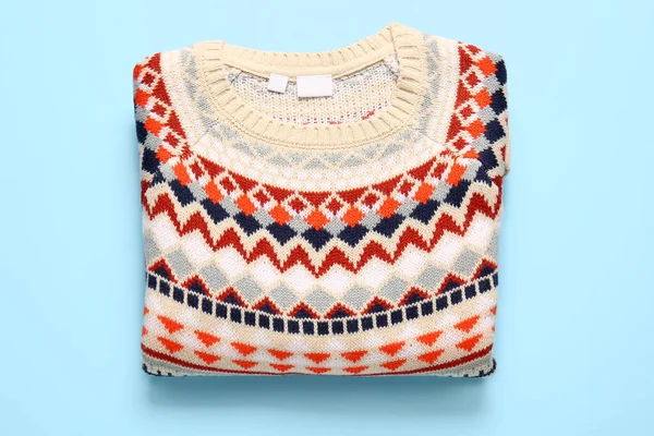 Warm Sweater Stylish Pattern Blue Background — Stockfoto