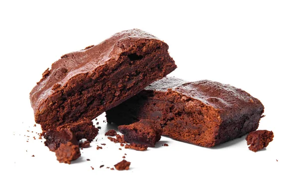 Trozos Sabroso Brownie Chocolate Aislado Sobre Fondo Blanco — Foto de Stock