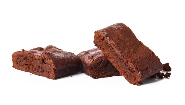 Pieces Tasty Chocolate Brownie Isolated White Background — Zdjęcie stockowe