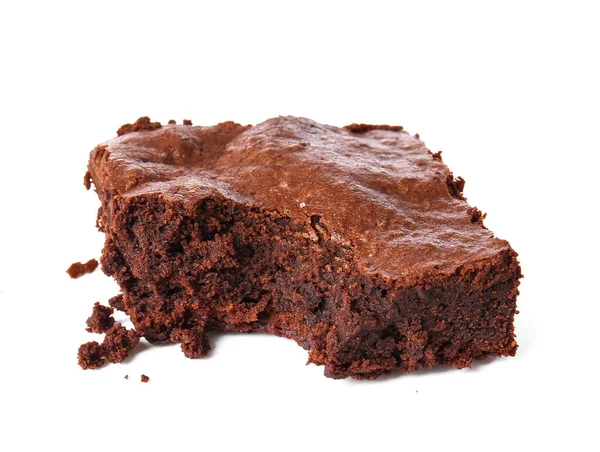 Pedaço Chocolate Saboroso Brownie Isolado Fundo Branco — Fotografia de Stock