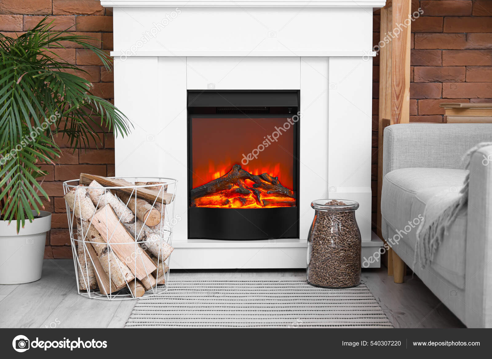 Panier Bocal Avec Bois Chauffage Près Cheminée Dans Salon Moderne — Photo  de stock par ©serezniy - 540307220, image size:1600x1167